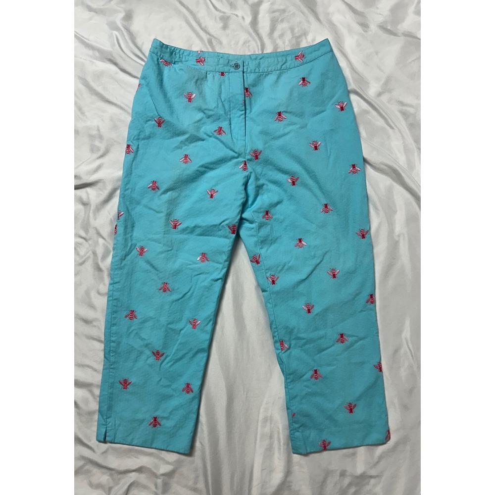 Lilly Pulitzer Blue Honeysuckle Loren Capri Pants Bee Embroidered Coastal Sz 14